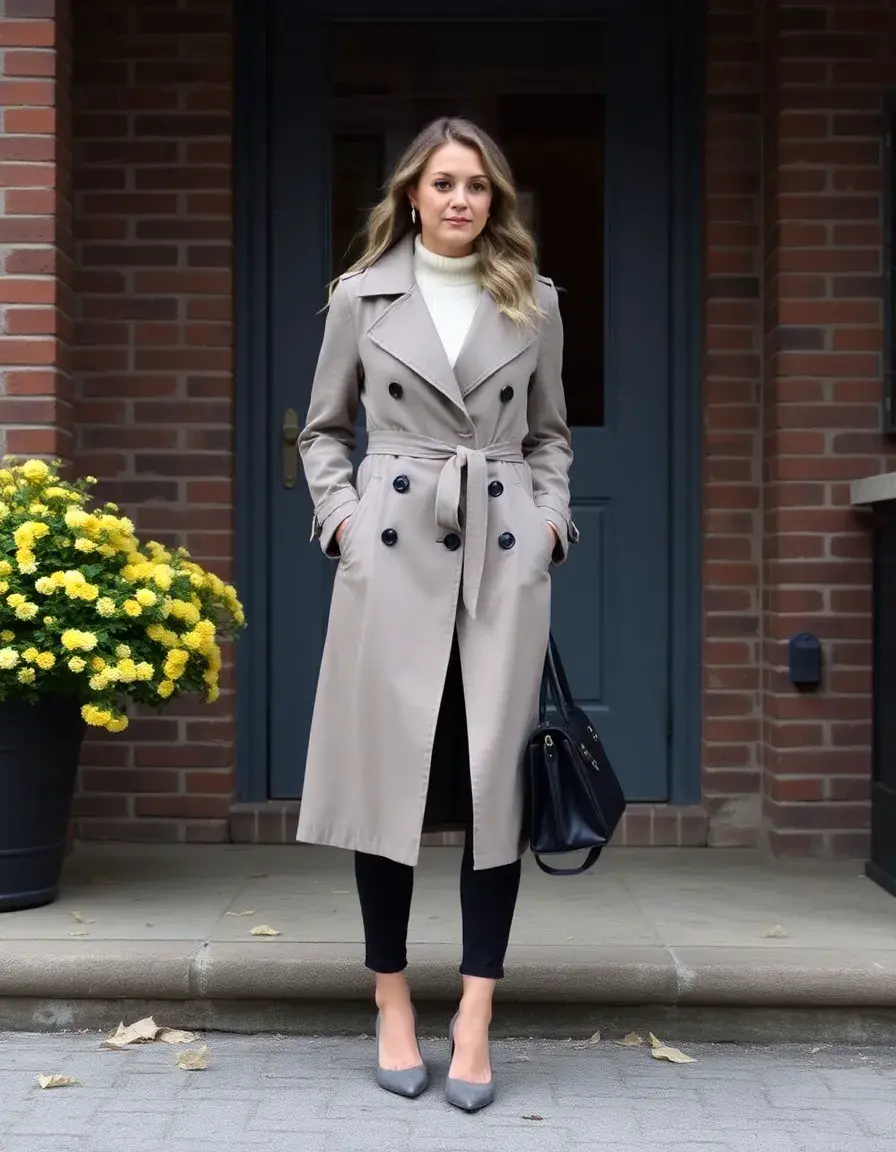 Trench long en simili cuir noir sophistiqué