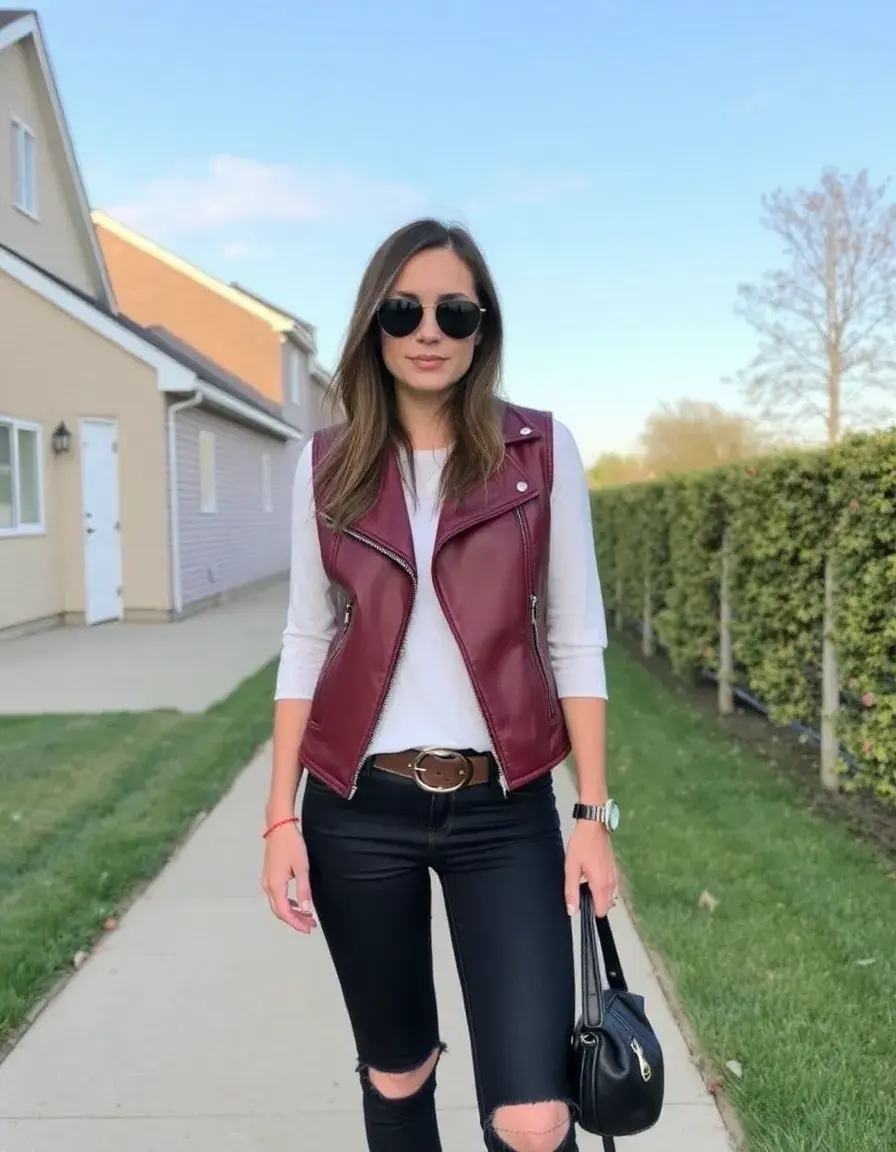 Veste moto en simili cuir femme style biker sans manches