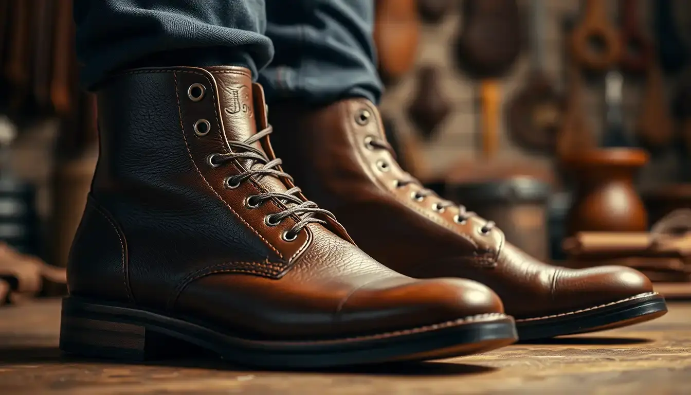 Bottines en cuir de haute qualité montrant la texture du grain naturel