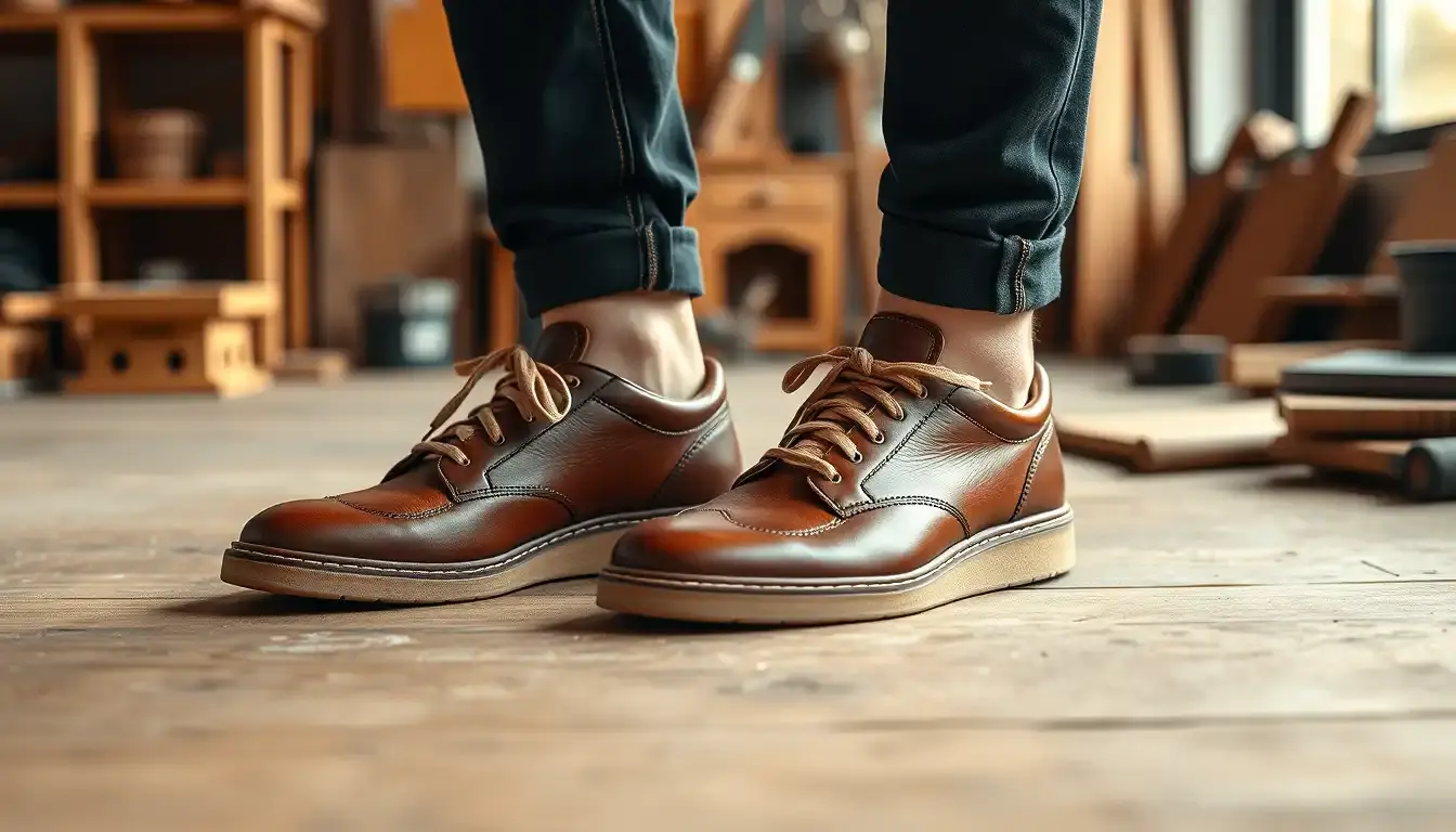 Baskets en cuir pour homme de haute qualité exposées dans un atelier artisanal