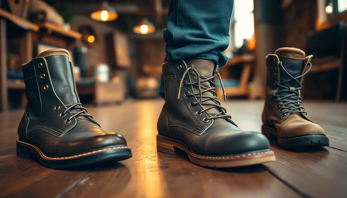 Sélection de bottines en cuir de qualité supérieure pour homme sur un sol en bois rustique