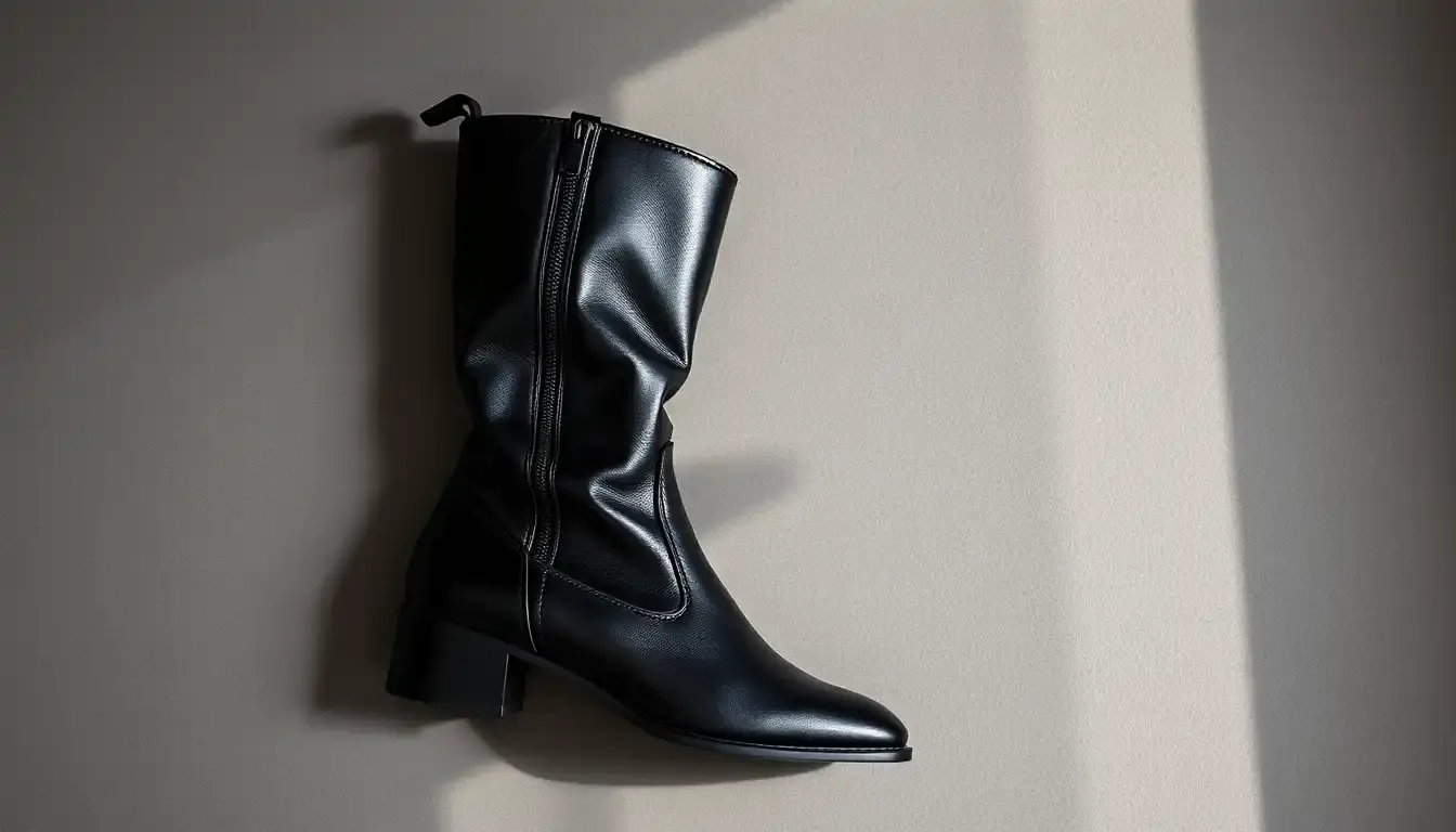 Bottes en cuir noir de luxe pour femme avec une texture de grain naturel et une finition polie