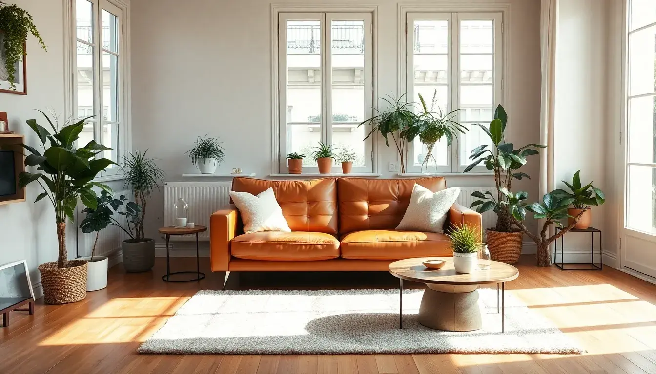 Canapé cuir 2 places élégant dans un salon moderne et chaleureux