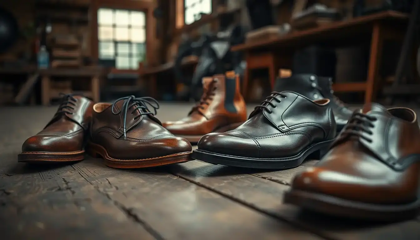 Gros plan de chaussures en cuir de luxe pour homme sur un parquet rustique