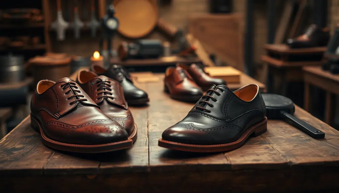 Gros plan de chaussures en cuir de haute qualité montrant le grain naturel et la patine