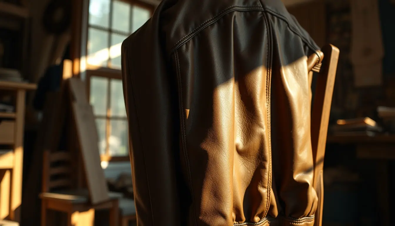 Blouson en cuir de haute qualité révélant un grain naturel et une patine élégante