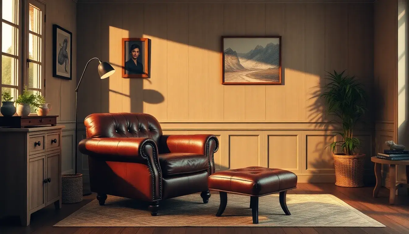 Fauteuil club en cuir vintage dans un salon élégant et confortable
