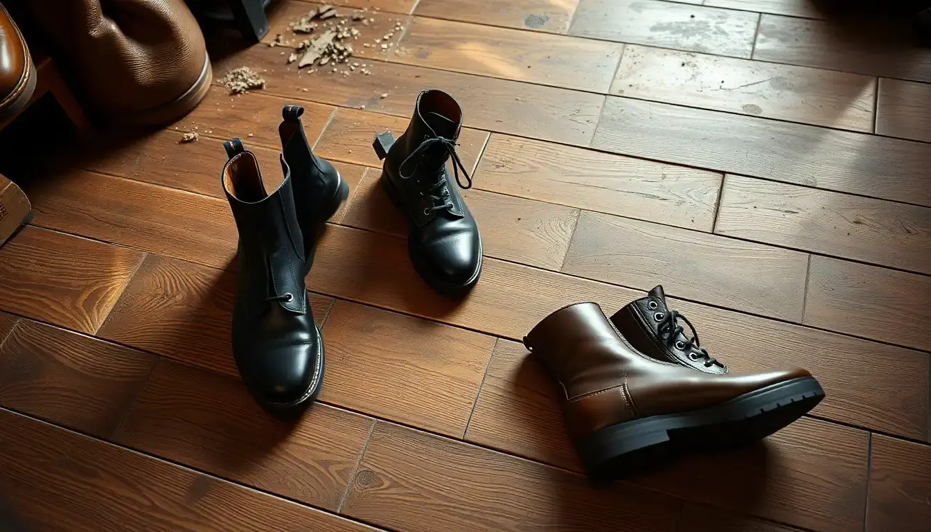 Sélection de bottines en cuir noir de haute qualité dans un atelier artisanal