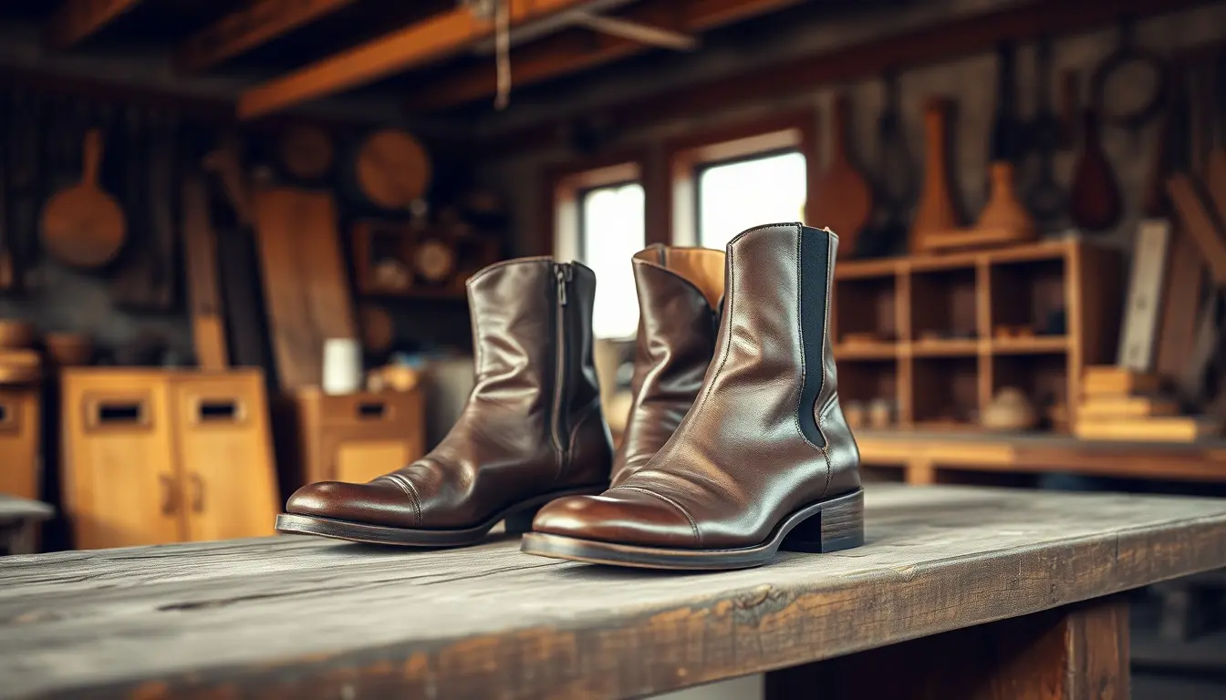 Bottines femme cuir italien élégantes dans un atelier de maroquinerie artisanal