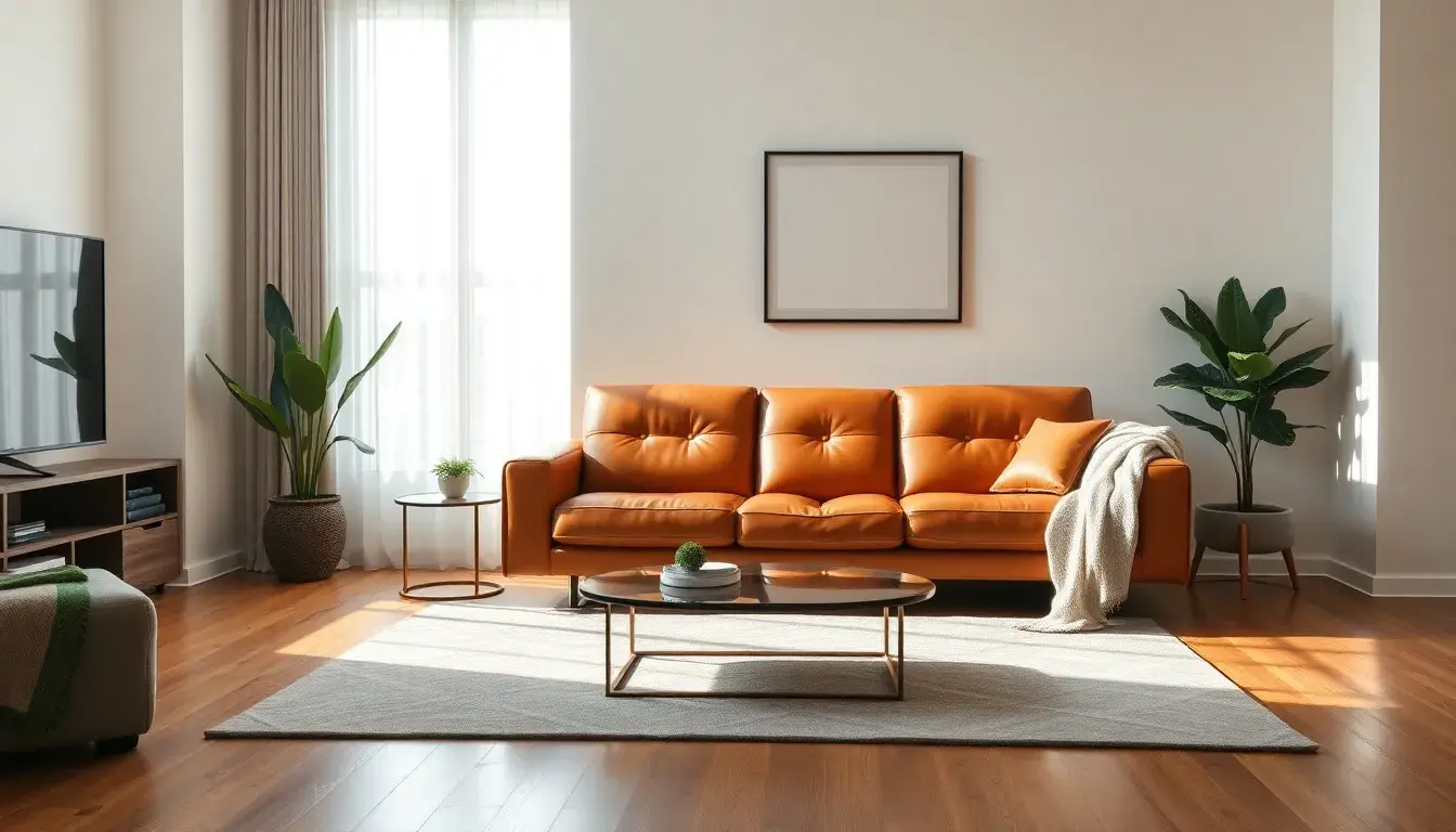 Canapé en cuir haut de gamme dans un salon moderne et lumineux