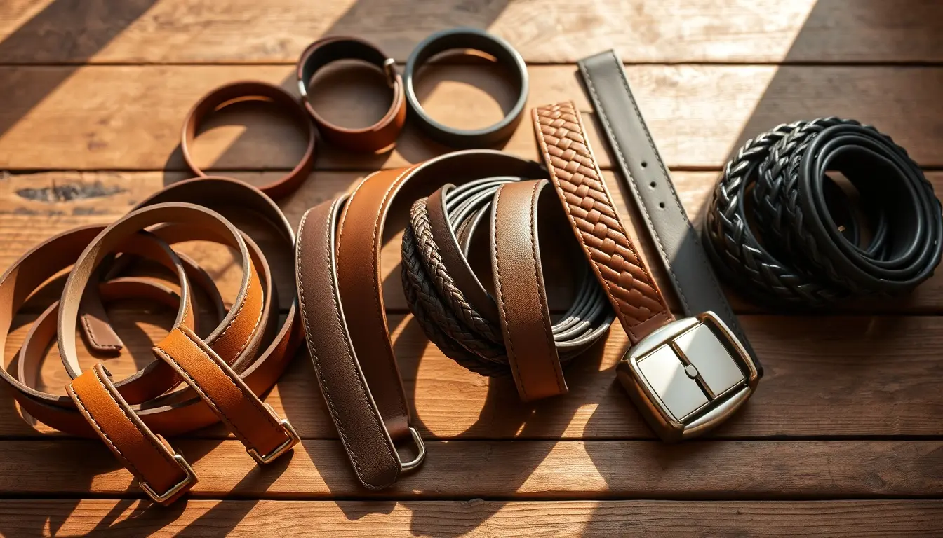 Collection de ceintures en cuir femme de haute qualité sur une table en bois